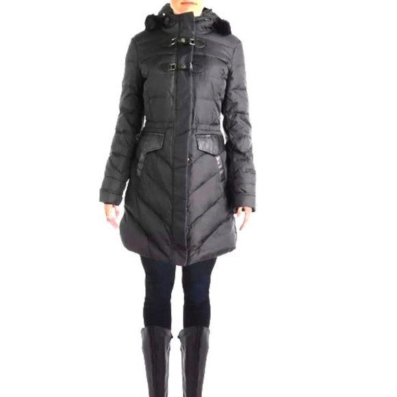 VIA SPIGA Stylish Black Puffer Coat Hooded Size L/ M Excellent Condition - Picture 1 of 9